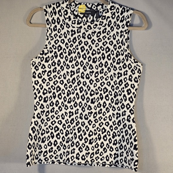 Theory Womens Stretch Leopard Print Tight Knit Round Neck Tank Top Medium - Picture 1 of 10